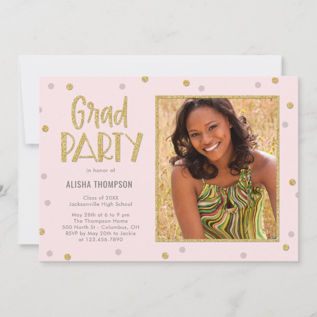 Fun Confetti Photo Graduation Party Invitation (Front)