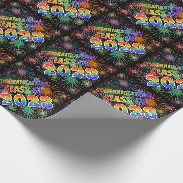 Fun "CONGRATULATIONS, CLASS OF 2023"  (Fireworks) Wrapping Paper (Corner)