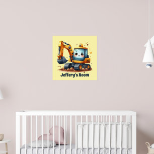 Fun construction lovers nursery add name poster