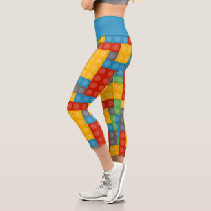 Fun Construction Toy Building Blocks Pattern Capri Leggings