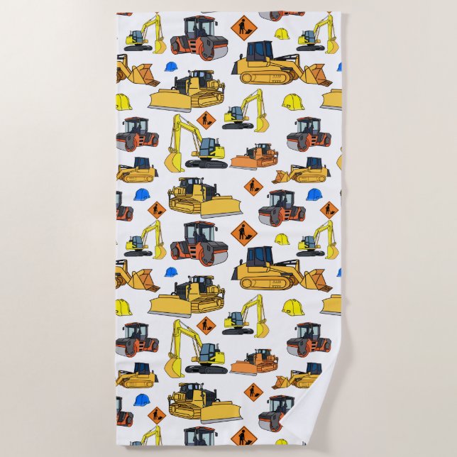 Fun Construction Vehicles Illustrations Pattern Beach Towel (Front)