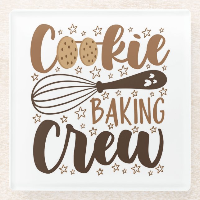 Fun Cookie Baking Crew Design Glass Coaster (Front)