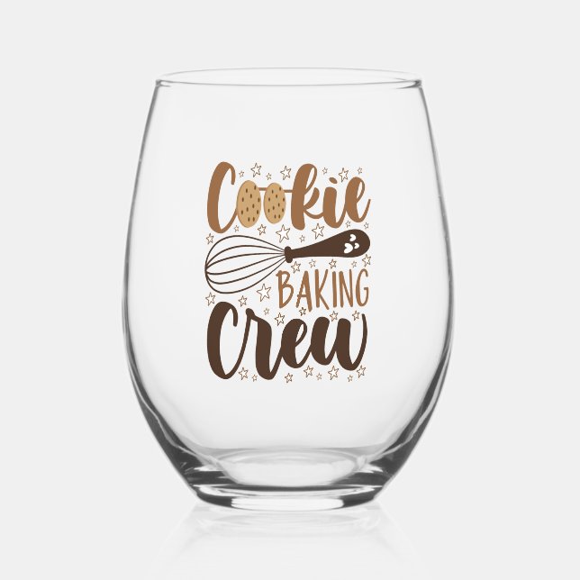Fun Cookie Baking Crew Design Stemless Wine Glass (Front)