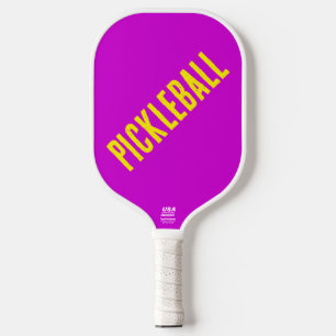 Fun Cool 90s Yellow Diagonal Text On Bright Pink Pickleball Paddle