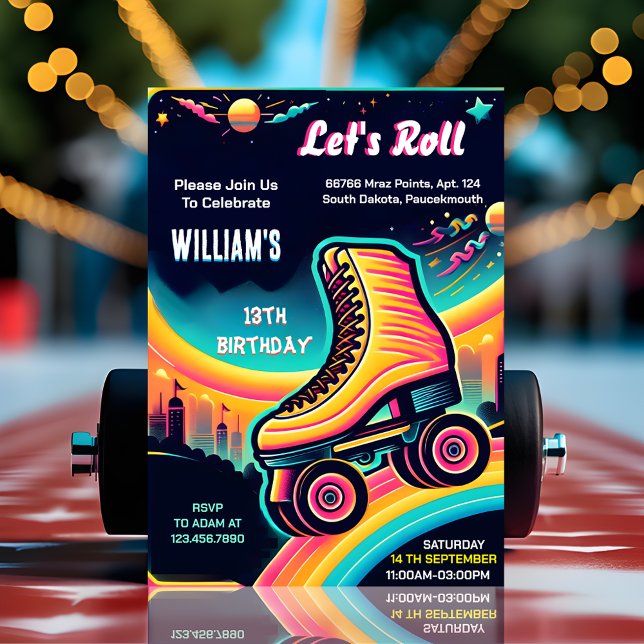 fun cool boys girls Roller Skating 13th Birthday Invitation (Creator Uploaded)