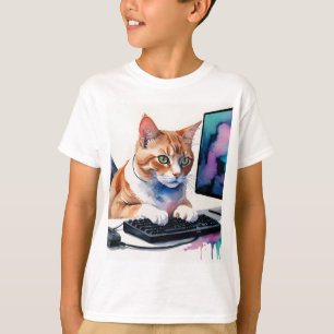 Fun Cool Cat Computer Gaming Animal Humour T-Shirt