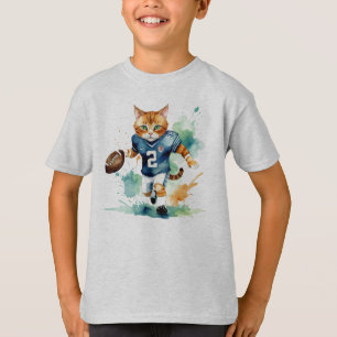 Fun Cool Cat Football Rugby Player  Animal Humour T-Shirt