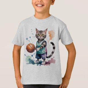 Fun Cool Cat Playing Basketball Animal Humour T-Shirt