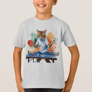 Fun Cool Cat Playing Table Tennis Animal Humour T-Shirt