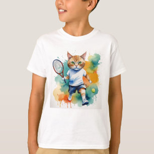 Fun Cool Cat Tennis Player  Animal Humour T-Shirt