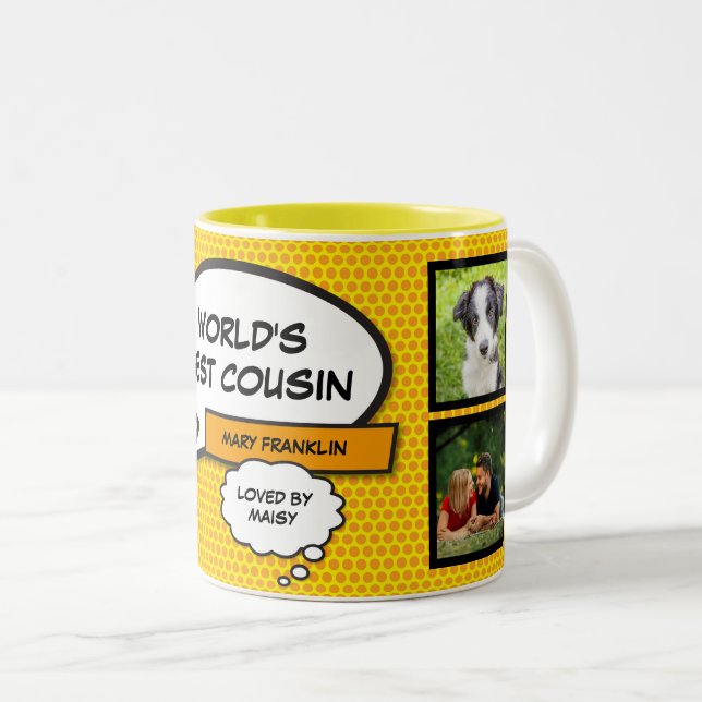 Fun Cool Cousin Comic Book Modern Photo Collage Two-Tone Coffee Mug (Front Right)