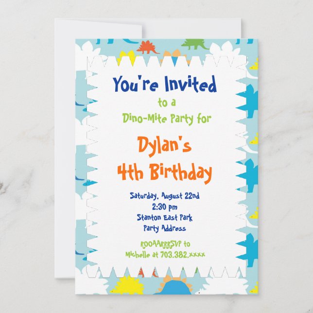 Fun Cool Dinosaur Birthday Party Invitations (Front)