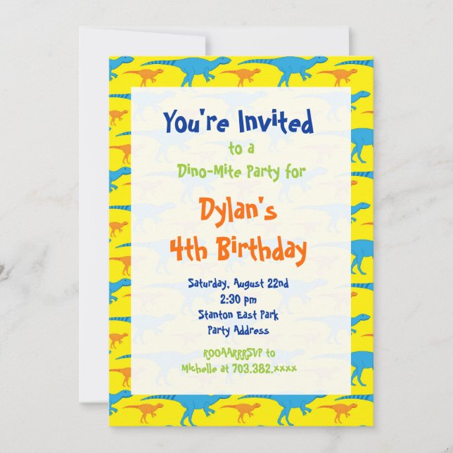 Fun Cool Dinosaur Birthday Party Invitations (Front)
