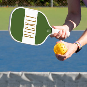 Fun Cool Forest Green White Stripes PICKLE Text  Pickleball Paddle