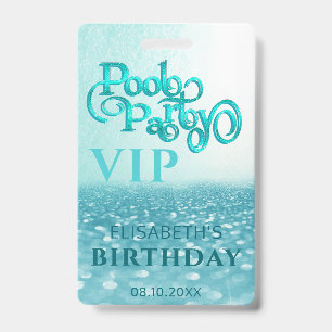 Fun cool glitter script pool party  VIP  Badge ID Badge