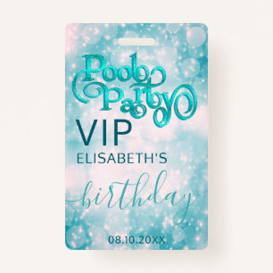Fun cool glitter script pool party  VIP  Badge ID Badge