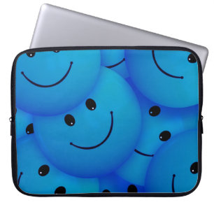 Fun Cool Happy Blue Faces Laptop Sleeve