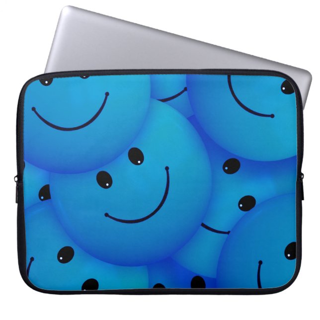Fun Cool Happy Blue Faces Laptop Sleeve (Front)