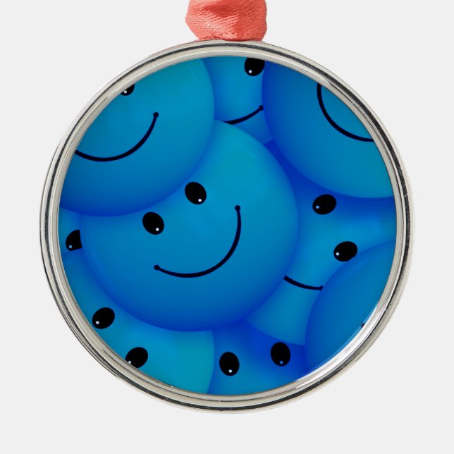 Fun Cool Happy Blue Faces Metal Tree Decoration (Front)