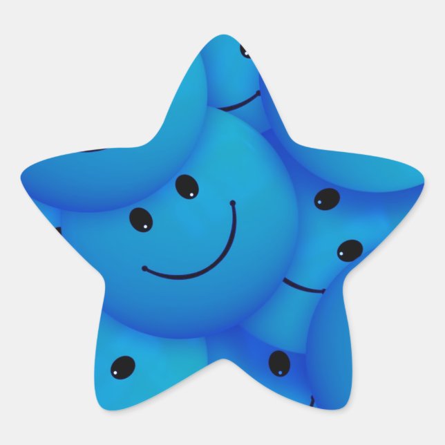 Fun Cool Happy Blue Faces Star Sticker (Front)