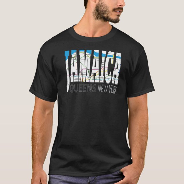 Fun Cool Jamaica Queens New York with Subway Map T-Shirt (Front)