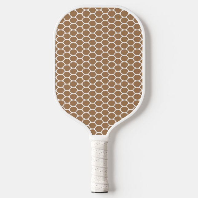 Fun Cool Mocha White Oval Honeycomb Pattern Pickleball Paddle (Front)