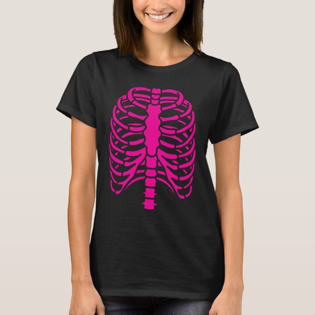 Fun Cool Pink Skeleton Rib Cage Halloween T-Shirt (Front)