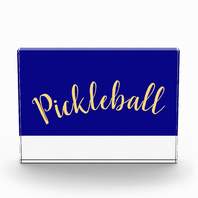 Fun Cool Royal Blue White Base Pickleball Script  Photo Block (Front)