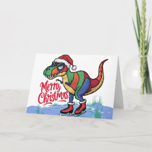 Fun Cool T-rex Dinosaur Skating Christmas Abstract Card