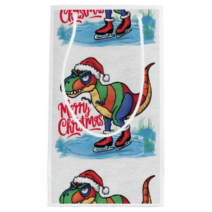 Fun Cool T-rex Dinosaur Skating Christmas Abstract Small Gift Bag