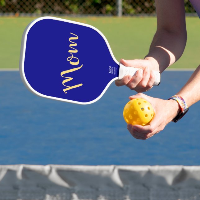 Fun Cool Vibrant Elegant Royal Blue "Mum" Script Pickleball Paddle (Insitu)