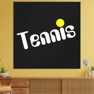 Fun Cool White Yellow Diagonal TENNIS On Black Canvas Print