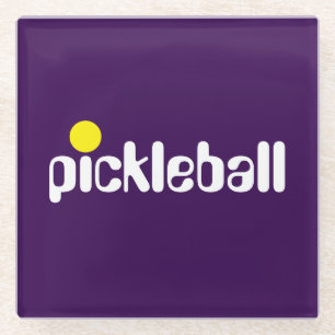 Fun Cool White Yellow PICKLEBALL On Purple Glass Coaster
