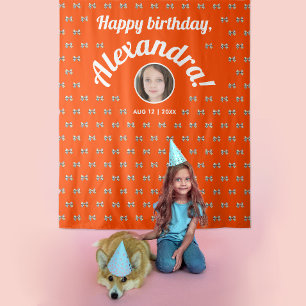 Fun Coquette Orange Red Bow Pattern Photo Backdrop Tapestry