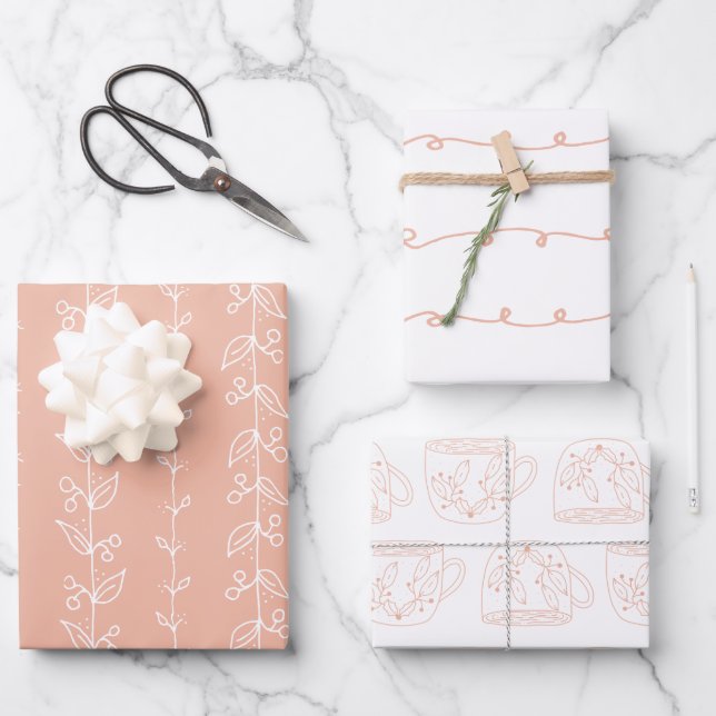 Fun Coral Colour Festive Patterned Wrapping Paper (Front)