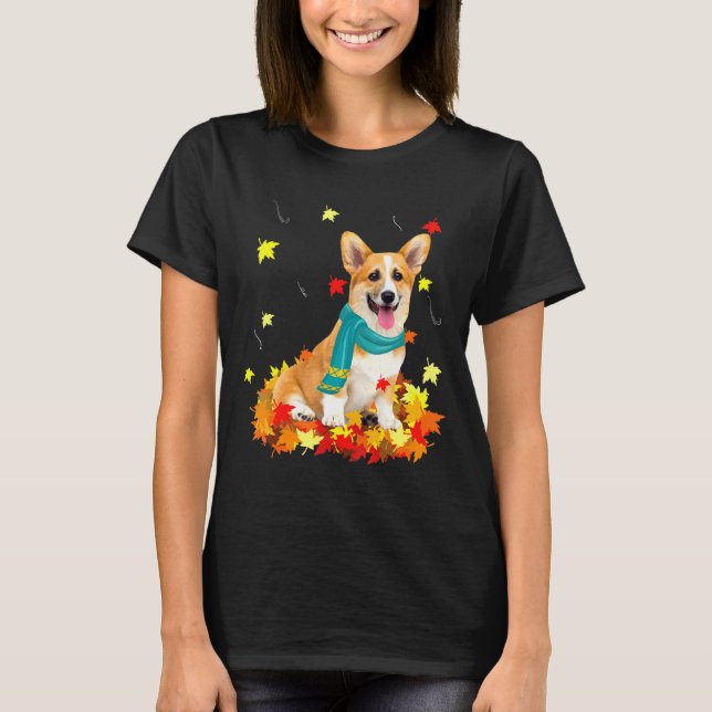 Fun Corgi Thanksgiving Autumn Dog T-Shirt (Front)