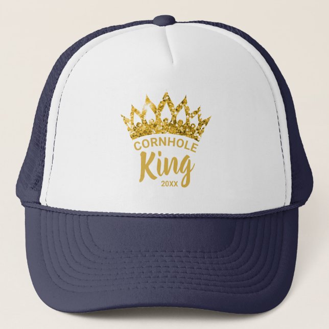 Fun Cornhole King Gold Crown Custom Trucker Hat (Front)
