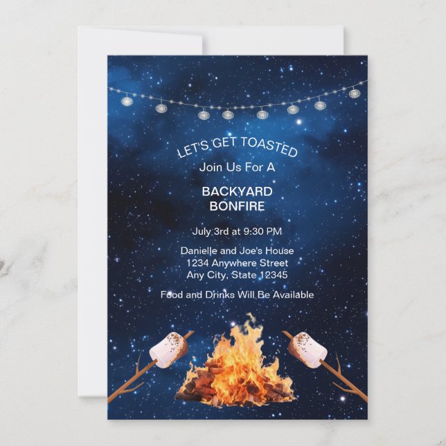 Fun Cosmic Backyard Bonfire  Invitation (Front)