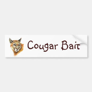 Fun "Cougar Bait " with Watercolor Animal Bumper Sticker