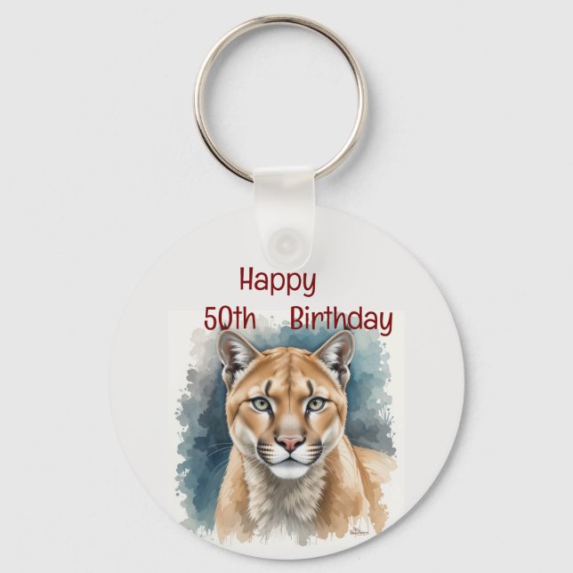  Fun Cougar Over the Hill Custom Age Birthday Key Ring (Front)
