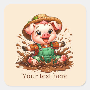 Fun Country pig lovers add text  Square Sticker
