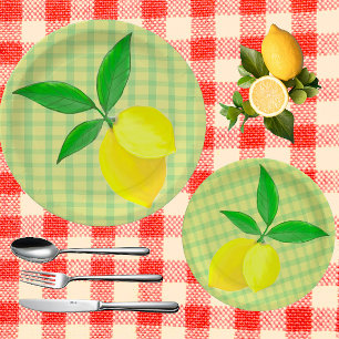 Fun Country Yellow Green Check Lemon Paper Plate