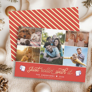 Fun Covid Quarantine FUN Toilet Paper Retro Red Holiday Card