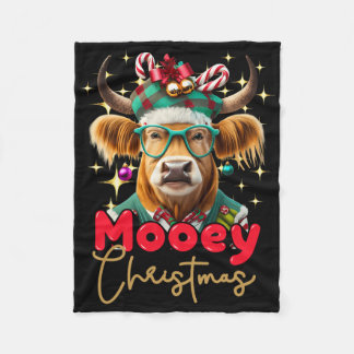 Fun Cow Mooey Christmas Scottish Family Group Fleece Blanket