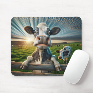 Fun Cow On A Farm Fence Mouse Mat