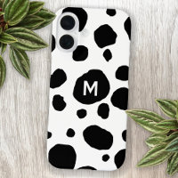 Fun Cow Print Black and White Monogram Initial