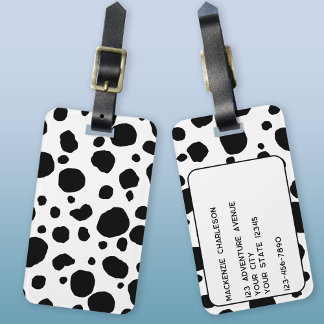 Fun Cow Print Black and White Personalised Luggage Tag