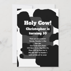 Fun Cow Print Personalised Holy Cow Kids Birthday Invitation