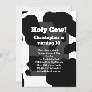 Fun Cow Print Personalised Holy Cow Kids Birthday Invitation