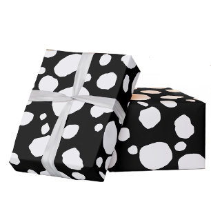 Fun Cow Print Western Spots Pattern Black White Wrapping Paper